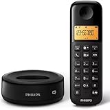 Philips DECT Telefon D1651B/01 - Schnurloses Telefon mit Anrufbeantworter - Festnetztelefon mit Rufnummernanzeige - Telefonbuch für bis zu 50 Namen - Automatische Lautstärkeregelung - Schwarz