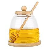 YYTECH Honigspender Glas Honigglas mit Schöpflöffel und Deckel, 500ml Honiggläser Transparentes Glas Honigspender Honigvorratsglas Honigtopf Zum Servieren von Honig und Sirup