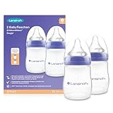 Lansinoh Babyflaschen mit NaturalWave Sauger Gr. S, 160 ml - Doppelpack - neues kompaktes Design für verbesserte Stabilität - mit stapelbarem Deckel, transparent