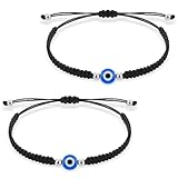 Lusofie 2 Stück Böser Blick Schnur Armbänder Evil Eye Armband Mit Bösem Blauen Auge Verstellbar Handgefertigt Schwarze Schnur Böser Blick Armband Für Paare Freundschaft Glücksbringer