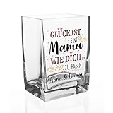 Herz & Heim® Moderne Glasvase mit Kompliment für Mama - die beste Geschenkidee zum Muttertag Glück ist