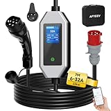 AFYEEV Wallbox 22KW [3-phasig|7m|6-32A] mit APP und 32A Typ 2 Ladekabel Schuko CEE-Stecker, Mobile Wallbox Ladestation für Zuhause