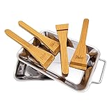 Steuber Premium Line 2er Set Edelstahl Grillpfännchen mit 4 Holzschaber, 18 x 12,5 x 2 cm, Ersatz für Aluminium Grill Schalen, Grill Raclette