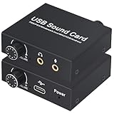 USB Soundkarte Externe, Tendak Stereo-Soundkarte USB-Audioadapter mit 3,5mm Kopfhörer und Mikrofon Port, Lautstärkeregler, Bass Einstellung für PS5, PC, Laptops, Desktops, Windows, Mac, Linux