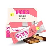 NICKS Protein Wafer Riegel Peanut Butter | 25% Eiweiß | 204 Kalorien | Low carb Proteinriegel Erdnussbutter Schokolade Snacks ohne Zuckerzusatz, Glutenfrei (9 Eiweißriegel x 40g)