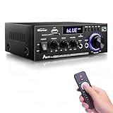 AK45 Pro HiFi-Verstärker WOOPKER Mini Verstärker, 500W,2 Kanäle Bluetooth Verstärker HiFi Stereo w/UKW-Radio, USB,SD,RCA,MIC In,Audio Verstärker Receiver für Zuhause oder Auto