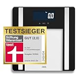 ADE Digitale Körperfettwaage Ines bis 200 kg | Personenwaage mit Körperfettanalyse, BMI, Muskelmasse, Körperwasser, Gewicht, BMR | Körperwaage mit Benutzererkennung | schwarz