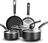 KICHLY 5er Set Antihaft Topfset und Pfannen Kochgeschirr, Induktionskochfeld Set Bratpfannen 20cm, 28cm Kochtopf Set mit Deckel 20cm, 22cm, Nicht Induktions Kochtopf 16cm, Bakelit Griffe Fester Griff