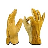 Lurrose 1Paar Rinderleder Gartenhandschuhe Xl Verschleißfeste Stichfeste Schutzhandschuhe für Gartenarbeit Schweißen und Reparaturen Gelb Herren Damen Langlebig und Robust
