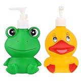 OSALADI Lotionspender 2 Stück 300 ml aus Rostfreiem Vinyl mit Cartoon Frosch und Ente für Badezimmer und Reisen Shampoo und Duschgelspender