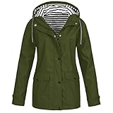 Regenjacke Damen Wasserdichte Atmungsaktive Einfarbig Softshelljacke Gefüttert mit Gestreift Stanzjacke Übergangsjacke Frühling Leichte Herbst Kapuzenjacke Reißverschluss Regenmantel Jacket