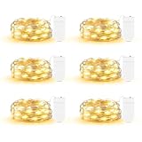 DBFAIRY 6 Pack Mini Lichterkette mit Batterie, 2M 20 LED Micro Lichterkette Silberdraht, Kleine Lichterketten Wasserdicht für DIY Party Hochzeit Garten Weihnachten Beleuchtung Deko (Warmweiß)