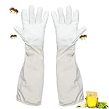 Roysmart Imkerhandschuhe aus Ziegenleder, Imker Schutzhandschuhe mit Langen Ärmeln, Arbeitshandschuhe für den Garten, Atmungsaktive Imkerhandschuhe Herren Damen, Imkerei Zubehör (Weiß)