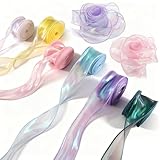 Joycabin 6 Rollen Organzaband 4cm x 9m Transparentes Chiffonband, Schimmernde Geschenkband, Schillerndes Organzaband, Chiffonband für Geschenk Deko, Hochzeit, Blumenstrauß