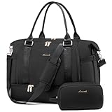 LOVEVOOK Sporttasche Reisetasche Damen, Weekender Travel Duffle Bag mit Kulturtasche, Schuhfach & Nassfach, Wasserdicht Gym Bag Overnight Bag, Handgepäck Tasche für Sport Reisen Flugzeug, Schwarz