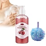 Body Scrub Wash Fruchtiges Duschpeeling 280ml Feuchtigkeitsspendendes Duschgel mit Luffa, Natürliches Körperpeeling mit Fruchtextrakt für Strahlend Glatte Haut (Kirsche)