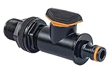 GASMIS Tankdurchführung mit Absperrhahn, Außengewinde 26,44mm, 3/4' xQuick Connector, Regentonnendurchführung, Regenfass, Wassertonnen, 1 Stück