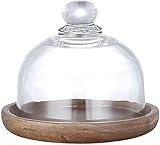 TSTSM Käseplatte Abdeckungen Glas Holzplatten Mini Runde Glocke Kuppel Transparent Käse Dessert Kuchen Essen Abdeckungen Handwerk Abdeckungen Restaurant Küche Party