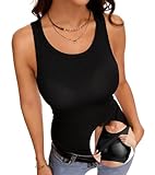 ANYFITTING Damen Unterhemd mit Integriertem BH Camisole Top mit Cups Sport Shirts Slim Fit ärmellose Bluse Gepolstert Tank Tops Sommer Yoga Cami für Frauen Schwarz XL
