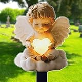 Zidoley Grabschmuck Wetterfest, 2D Grabengel Wetterfest Aus Acryl, Engel Für Grab Deko, Grabstecker, Herz Engel Grab Gartenstecker, Friedhof Deko Rasen (Sitzender Engel)