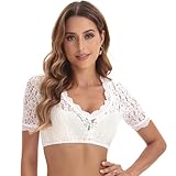 Adisno Dirndl Bluse Damen,Dirndlbluse Spitze,Dirndl Bluse, Dirndl Bluse Spitzen,Dirndlbluse Dirndlblusen mit Eleganten V-Ausschnitt und Sexy Spitze.（weiß，40）