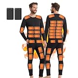 BaoTom Herren Thermounterwäsche Set: 42 Zonen USB beheizte Frauen Fleece Unterwäsche Anzug mit Powerbank Winter Warme Tops und Hosen für Outdoor Sport Jogging Skifahren Radfahren, Herren schwarz, S