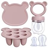 Aolso Fruchtsauger Baby, Baby-Früchte-Futterspender-Set, Babynahrungs-Aufbewahrungsbehälter, Silikon-Baby-Früchte-Futterspender für Schnuller und Muttermilch-Eis am Stiel (Rosa)