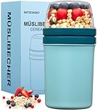 Müslibecher to Go 600ml+270ml,Joghurtbecher to Go Kinder mit Löffel,Müsli Cup to Go Becher,Cornflakes to Go,Müslibecher Müslidose Müslischale Frühstücksdose Müslibox,Joghurt Box to Go (Himmelblau)