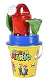 Super Mario Eimergarnitur, Sandspielzeug, 5 Teile, Eimer, Sieb, Schaufel, Rechen, Gießer, 16cm, D:17cm, ab 10 Monate