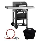 TAINO WABAYA 3+0 Gasgrill Grillwagen 3 Brenner Keramik Sear-Burner Piezo-Zündung Thermometer Warmhalterost Schwarz Matt mit Abdeckhaube