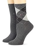 TOMMY HILFIGER Damensocken Doppelpack Uni/Raute mittelgrau Größe 39-42