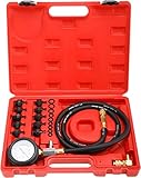 FreeTec Öldruck Messgerät Öldruckmesser, 140 PSI 10 Bar Motorzylinder Öldruckprüfer Öldrucktester Set, Öldruckmanometer Öldruckmessgerät KFZ Werkzeug für Auto LKW Traktor (Rot)