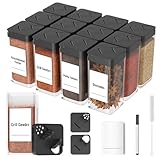 Homhut Gewürzgläser Eckig Set Mit Deckel [12x 120ml], Stabiler Plastik Gewürzstreuer Luftdichte, Gewürzdosen Mit Streueinsatz, Spice Jars Mit 36 Etiketten, Gewürz Organizer Schwarz
