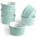 homEdge Porzellan Auflaufförmchen Set 240 ml / 8 Fl Onces Eisschale Creme Brûlée Auflaufförmchen Soufflé Becher zum Backen 6er Set Türkis