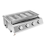 4 Brenner BBQ Bräter Gasbräter Gasgrill Edelstahl Tischgrill Höhenverstellbar mit Abnehmbarer Grill 4-Flammen und 4 Steuerschalter 55.8 * 23.2cm für Camping Balkon Garten