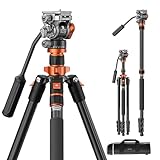 Kamera Stativ,K&F Concept Videostativ Video Tripod mit Fluidkopf,200cm Kamera Stativ, Tripod für unterwegs,Tripod mit Abnehmbarem Einbeinstativ, Aluminium Reisestativ K234A7+FH-03