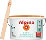 Alpina Bad- und Küchenfarbe in weiß matt inkl. Rührholz – Anti-Schimmel Wandfarbe für Feuchträume – ergiebig, gut deckend & reinigungsfähig – 5 Liter