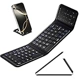 Vobafe Faltbare Bluetooth-Tastatur mit Touchpad - kabellose Wiederaufladbare Mini Tastatur mit Ziffernblock, 3 Kanäle für iOS Android Windows Smartphone Tablet Laptop PC - QWERTZ-Layout, Schwarz