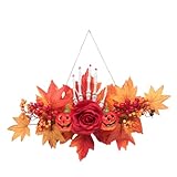 Homoyoyo Herbstkranz Künstlicher Kürbis Ahornblatt Türkranz Herbst Deko mit Farbintensiven Blättern für Haustür Wand Veranda Wetterfest Einfach zu Hängen Saisonale Erntedankfest Halloween