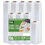 Omtofo Vakuumierfolie 9 Rollen Vakuumierbeutel, Vakuumbeutel Lebensmittel 28/20/15 x 300cm, BPA-frei, Reißfest, 190µm, Vakuumierrollen für Vakuumierer, Mikrowellen and Sous Vide