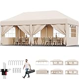 JUMMICO Pavillon 3x6 Wasserdicht Stabil Winterfest mit 6 Seitenwänden,Faltpavillon Höhe Verstellbar,partyzelt Pavillion UV Schutz 50+,Gartenpavillon Faltzelt für Garten, Innenhof, Gazebo Beige
