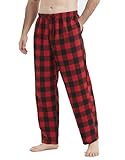 Jveyvth Herren Pyjamahose Flanell Baumwolle kariert Schlaf & Lounge Hose, PJ Hose mit Taschen und Knopfleiste