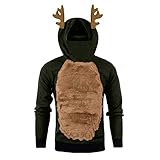 Weihnachtsparty-Mann-Pullover, Herren, Herbst, Winter, Weihnachts-Kapuzenpullover, Rentier, Feder, mit Kapuze, 3D-T-Shirt, Oberteil, Armeegrün, armee-grün, S