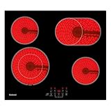 Gudsunal Kochfeld, Glaskeramikkochfeld 60 cm mit 4 Platten, 6,6 kW, Bräterzone, Dualkochzone, 9 Heizstufen, Timer, Automatische Abschaltung, Kindersicherung, Herdplatte 4 Kochfelder, Mattschwarz