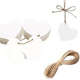 50 Stück Herz Kraftpapier Anhänger Weiße Geschenkanhänger Hochzeit Herz Etiketten mit Schnur Geschenkanhänger Weiße Kraftpapieranhänger für Party Geburtstag Valentinstag Christmas