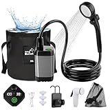 Tragbare Campingdusche Akku mit Pumpe, 6000mAh Camping Dusche Akku mit Pumpe, Mobile Duschen Außenduschen mit Duschkopf und Schlauch mit Foldable Bucket , für Camping Reisen Garten Wandern Autowaschen