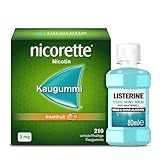 NICORETTE Kaugummi Vorratspack 2mg freshfruit – Nikotinkaugummi zur Raucherentwöhnung – Minzgeschmack –2mg Nikotin – Rauchen aufhören – 210 St. + Listerine Cool Mint mild 80ml