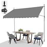 LEADZM Klemmmarkise,Balkon Markise ohne Bohren,300 x 150 cm,Wasserdicht,Sonnenschutz,UV-beständig,Höhenverstellbar mit Handkurbel,für Terrasse,Balkon,Garten,Laden,Wohnung,Grau
