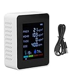 Multifunktionales 6-in-1-CO2-Messgerät, Luftqualitätsmonitor, Temperatur, PM2,5, TVOC, HCHO-Detektor, USB-Aufladung, Kompakt, Tragbar, für Büros, Häuser, Fitnessstudios (White)