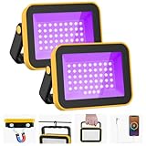 LED Baustrahler Akku UV, T-SUNUS Schwarzlicht Strahler Akku UV Wiederaufladbar LED Arbeitsstrahler IP66 Wasserdicht Black Light mit Magnet Ultraviolettes Licht für Halloween Poster Party Angeln